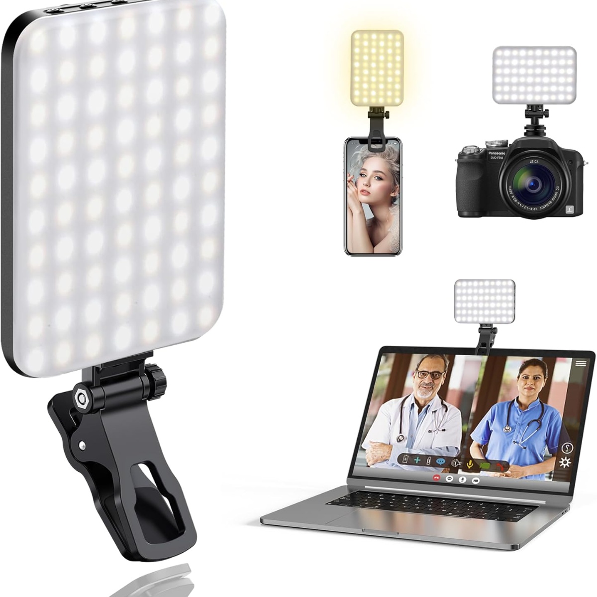 ALTSON 60 LED Luz portátil para selfie con clip y adaptador de trípode para cámara