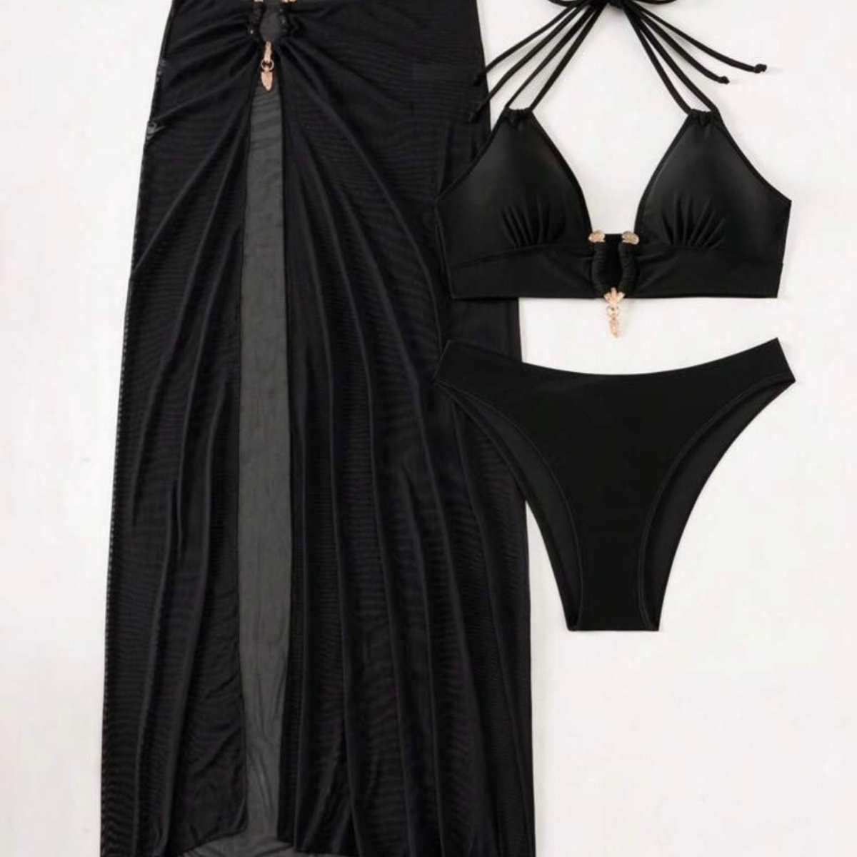 Traje de baño de tres piezas negro