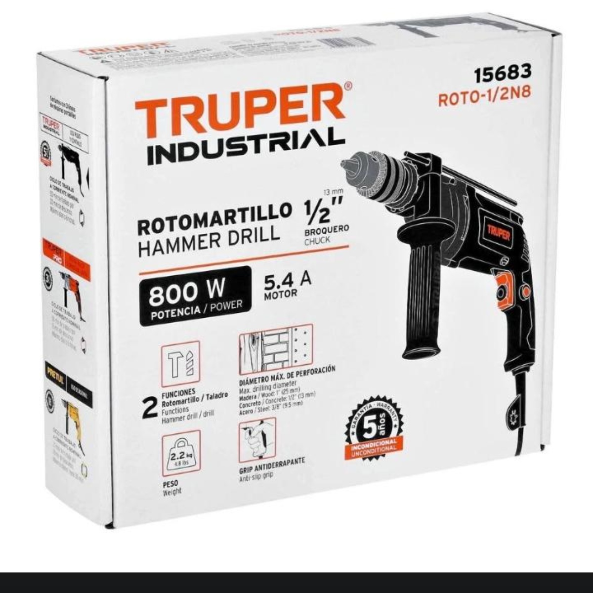 Taladro Rotomartillo 1/2", 800W, TRUPER INDUSTRIAL