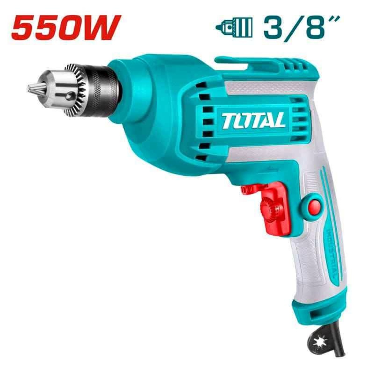 Taladro eléctrico 3/8" 550W, función reversible, 3300rpm