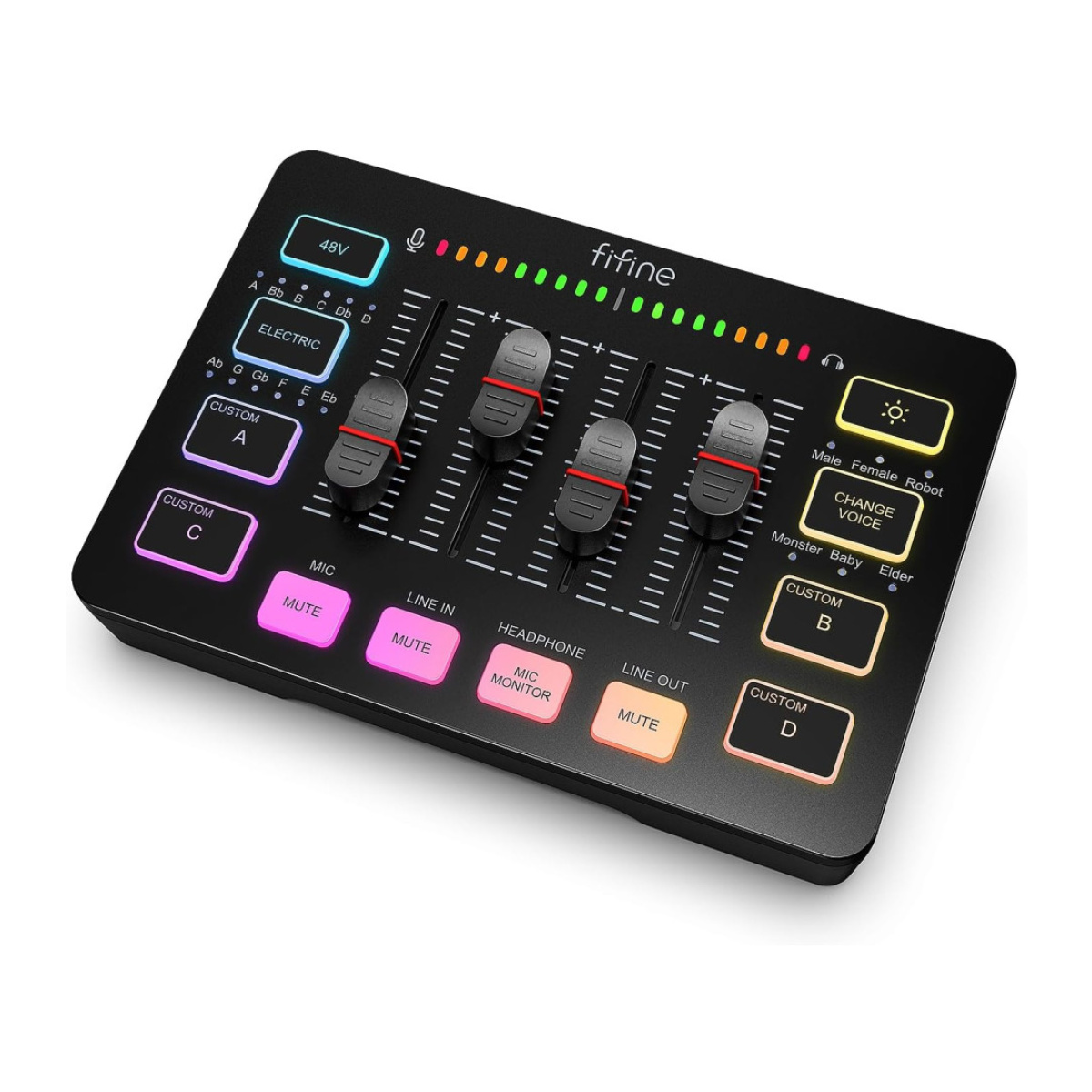 FIFINE Gaming Audio Mixer, Streaming RGB PC Mixer with XLR Microphone Interface