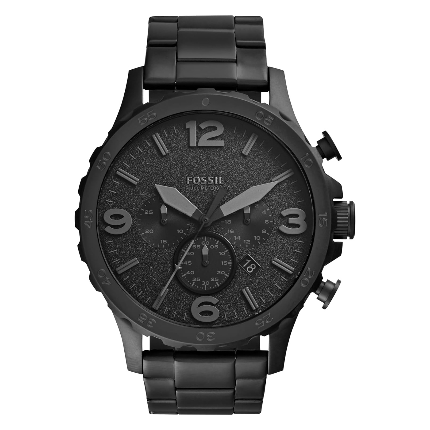 Reloj Fossil Nate Quartz Negro para hombre, cronógrafo extragrande de acero inoxidable para hombre.