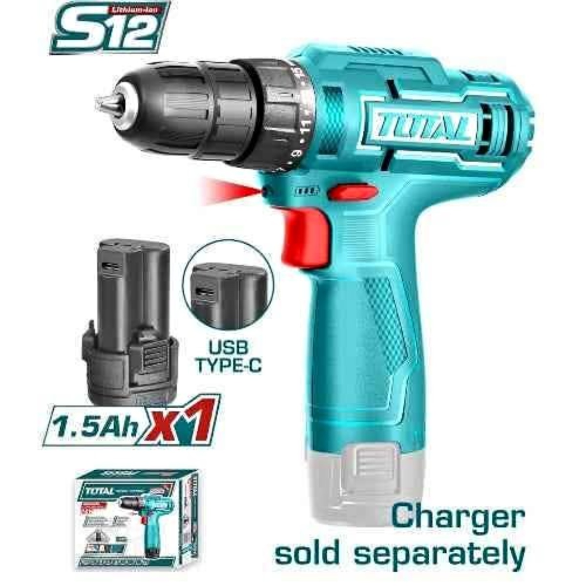 Taladro inalámbrico de 12V, 3/8", incluye 1 batería, TOTAL