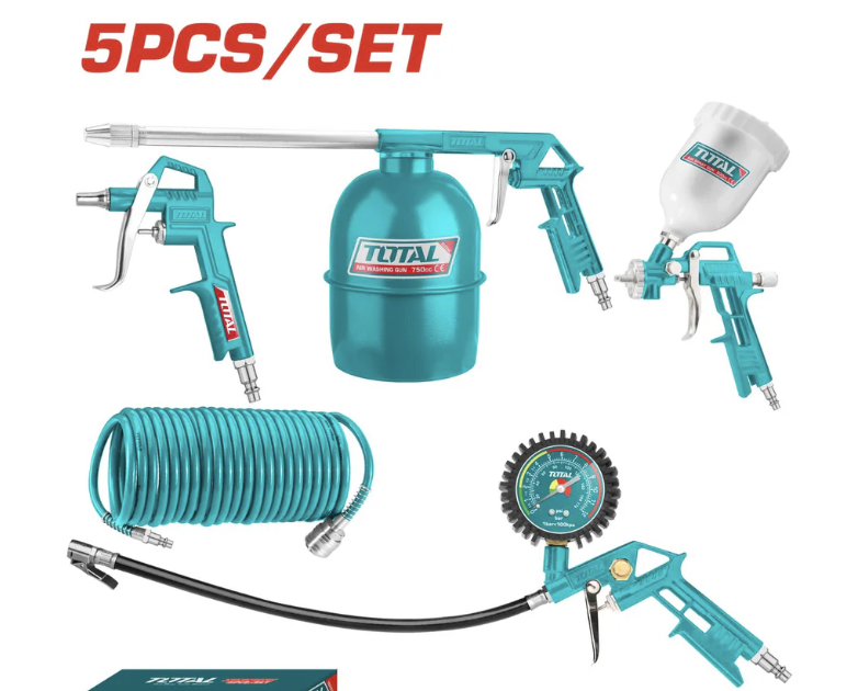 Kit de herramientas neumáticas 5 pcs para compresor, TOTAL
