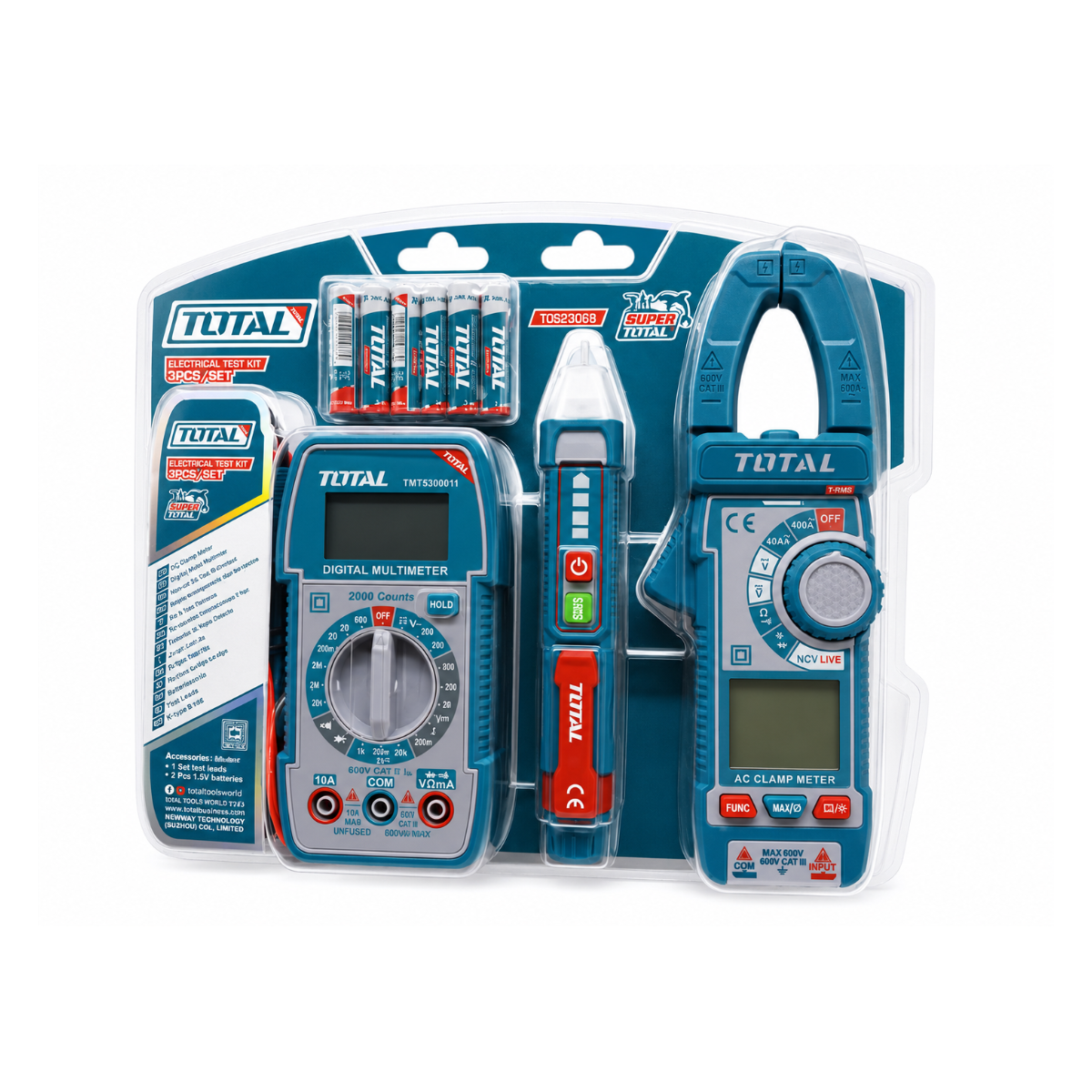 Kit de test eléctrico, multimetro , probador , amperimetro, 6 pilas AAA