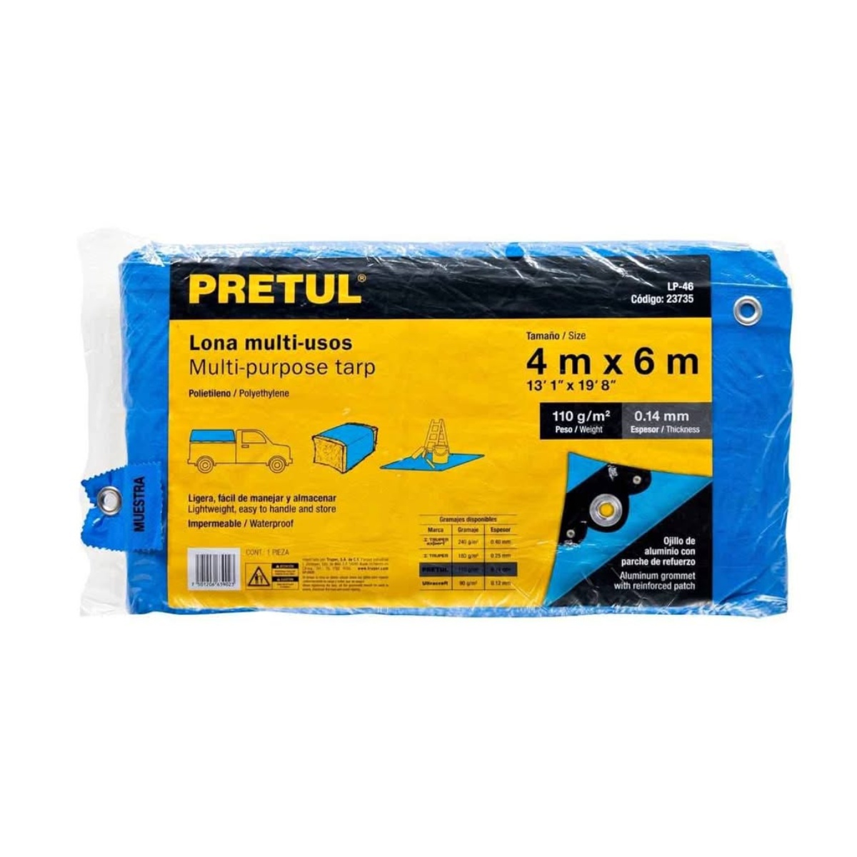 Lona de polietileno 4 x 6 m, azul, 110 g/m2, PRETUL
