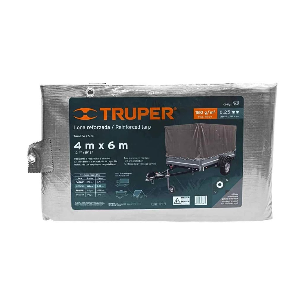 Lona de polietileno reforzada 4 x 6 m, gris