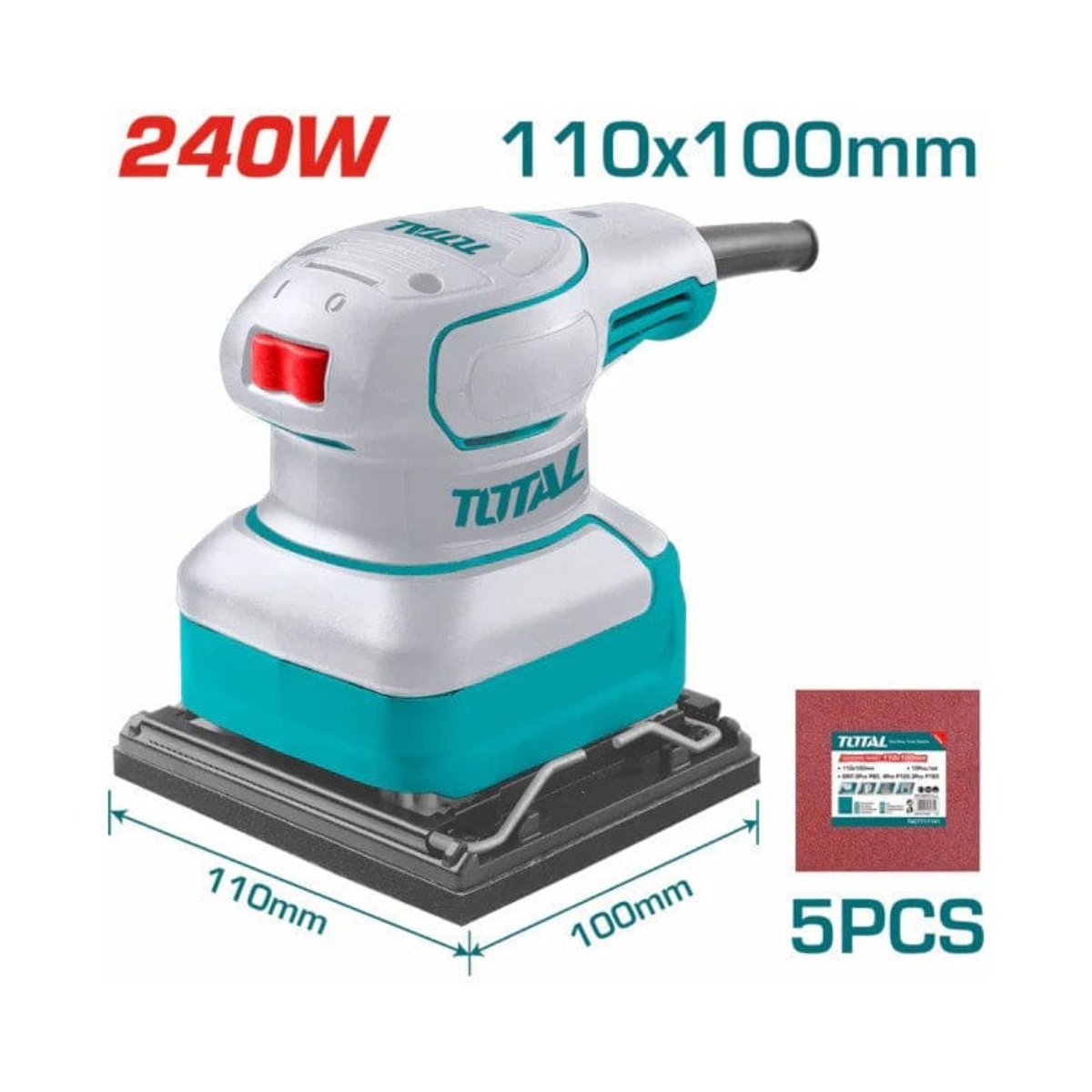 Lijadora de palma 4-3/8"x4", 240W, 110-120V, incluye 5 lijas