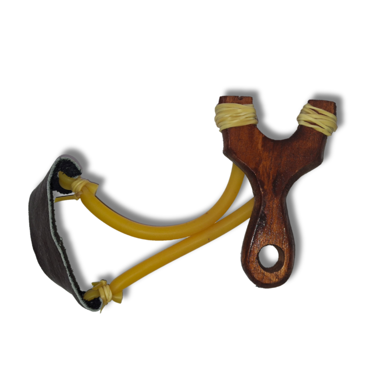 Tiradora/Hulera/Honda con hules grosor 11mm  amarillo hueco. Gancho de cedro barnizado