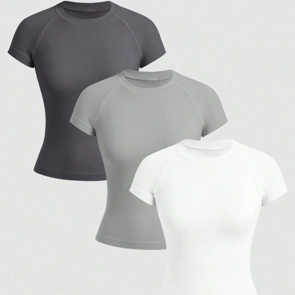 Camiseta deportiva minimalista de manga corta de unicolor sin costuras y cuello redondo