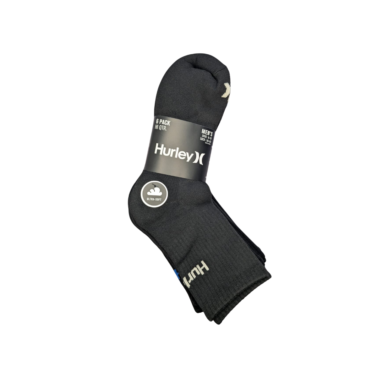Pack 6 Pares Calcetines Hurley Hombre Hi-Quarter Ultra Soft Negro Talla 8-12