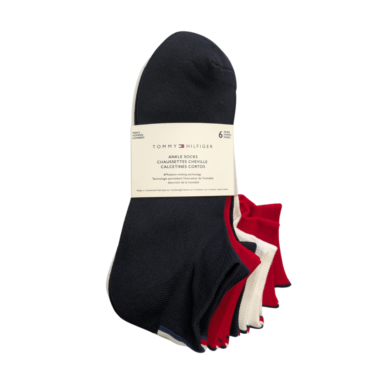 Pack 6 Pares Calcetines Tommy Hilfiger Hombre Ankle Cortos Moisture Wicking Multicolor