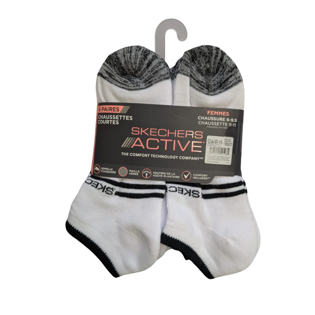 Pack 6 Pares Calcetines Skechers Active Mujer Low Cut Blancos Talla 6-9.5