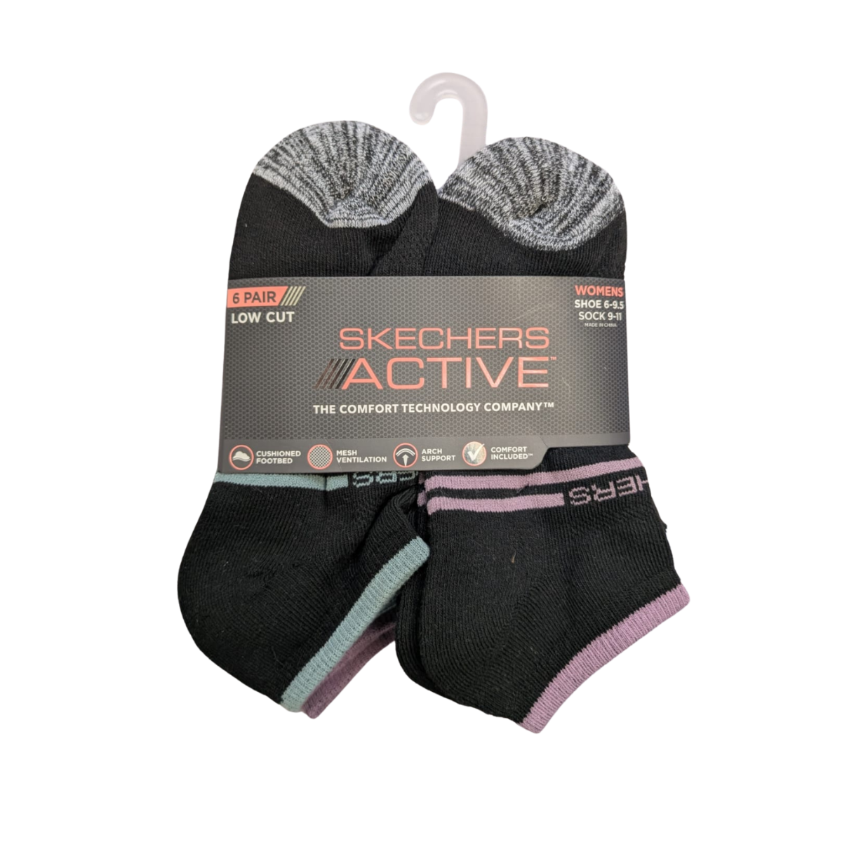 Pack 6 Pares Calcetines Skechers Active Mujer Low Cut Negros Talla 6-9.5