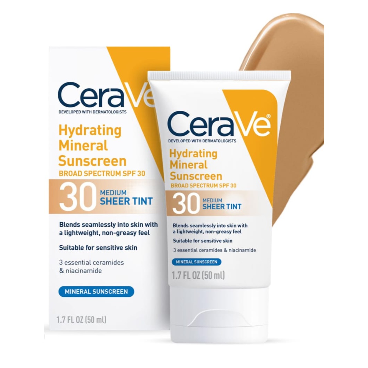 CeraVe Hydrating Mineral Sunscreen protector solar SPF 30 Medium Sheer Tint 50 ml