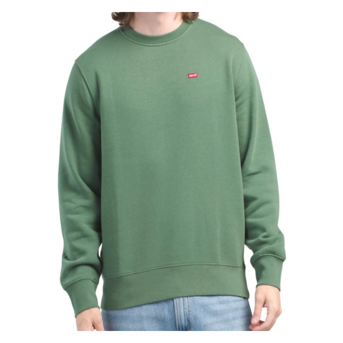 Sudadera Sweater Levi's para Hombre – Verde, Cuello Redondo, Logo Frontal