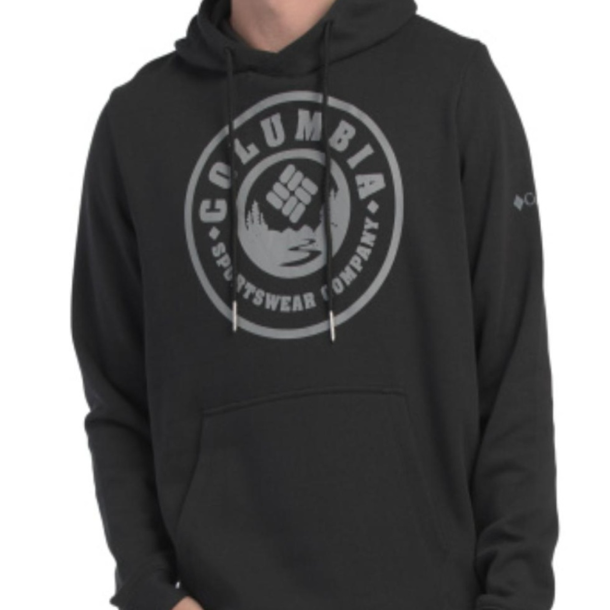 Hoodie Columbia Negro – Sudadera con Logo Circular Grande