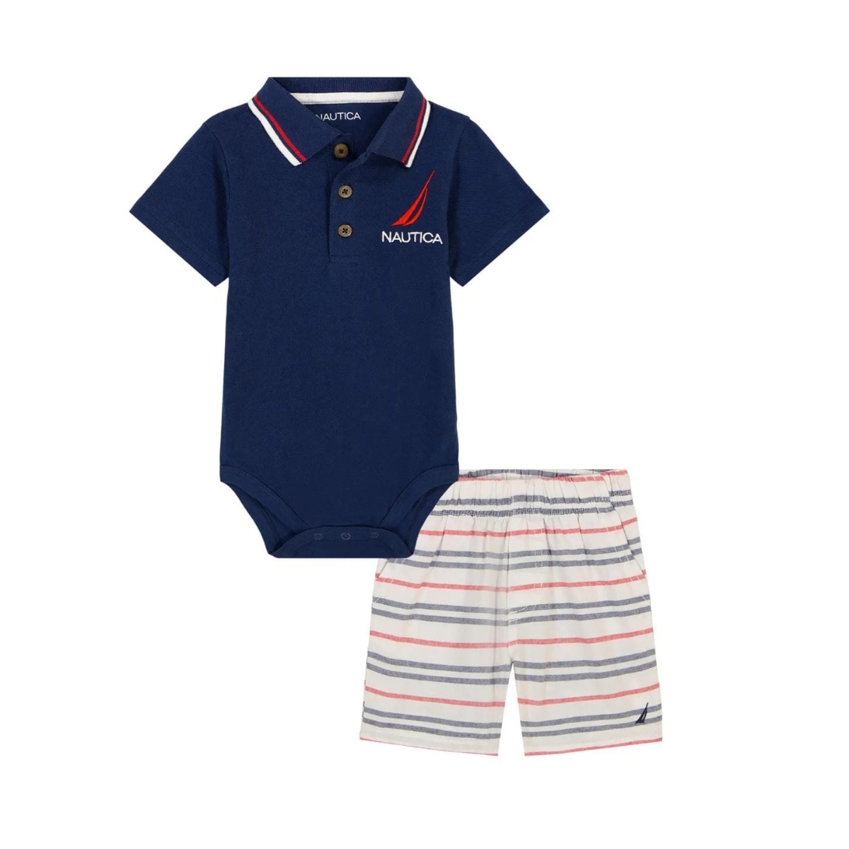 Body Polo Nautica Bebé Niño Azul Marino + Shorts Rayados