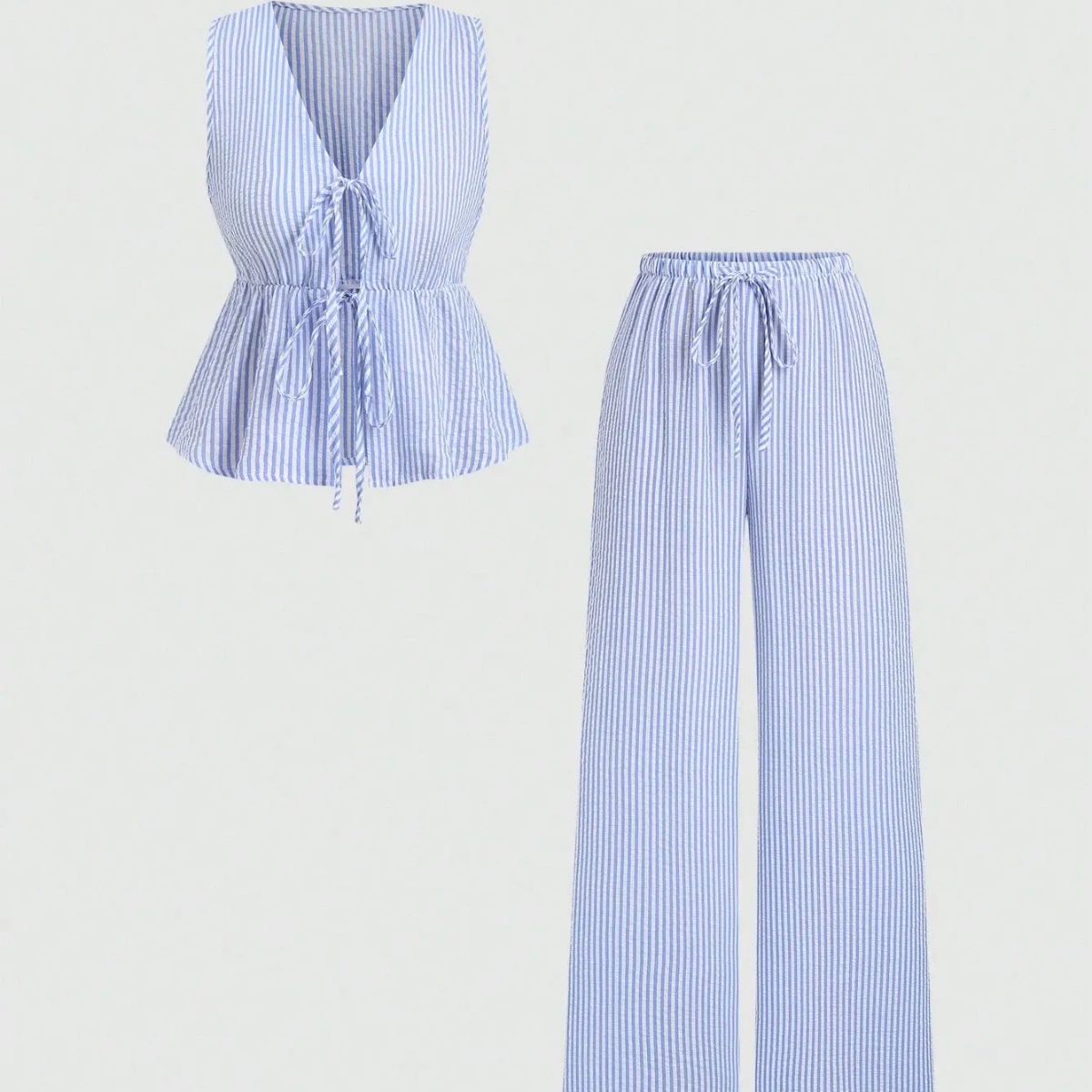 Set de 2 piezas, pantalones rectos y camisa con cordones para verano