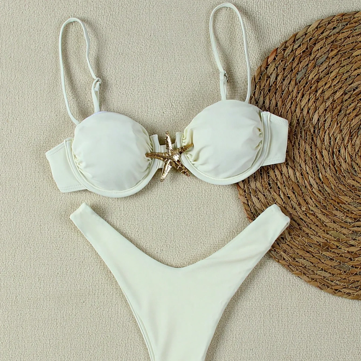 Traje de baño de Bikini beige con estampado de estrella de mar, sexy y casual
