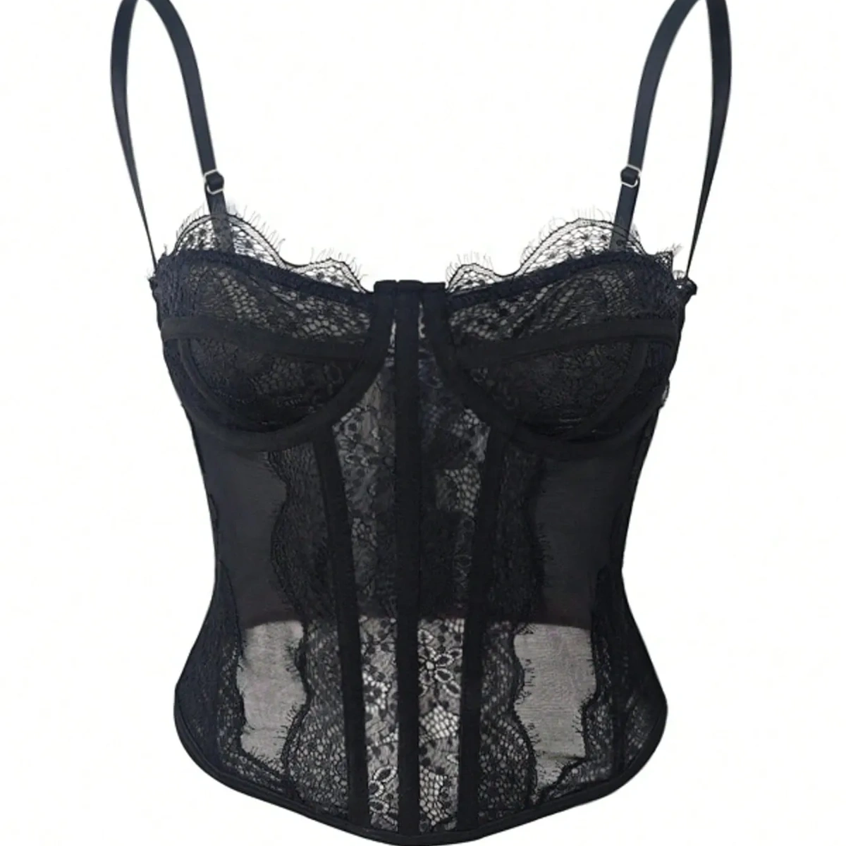 Top negro estilo corset ajustado de encaje